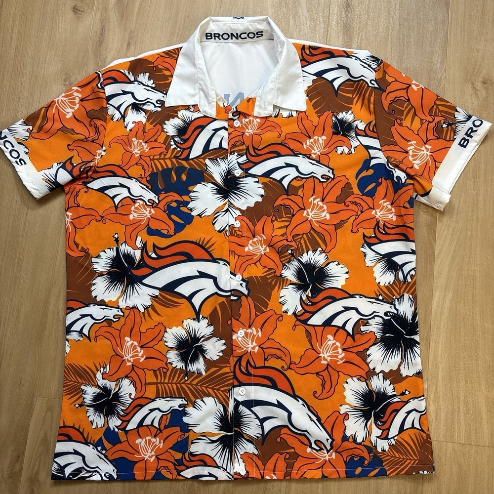 Denver Broncos Official NFL Floral Palm Large Shirt Button Down Short Sleeve